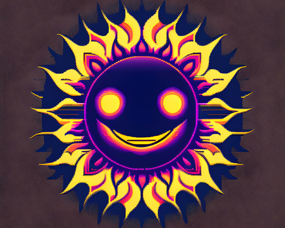 Vivid Sun with Smiling Face in Psychedelic Digital Illustration