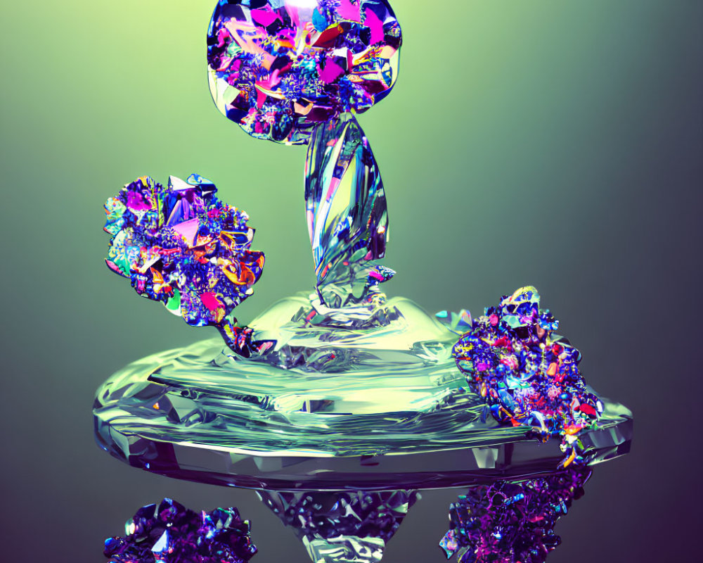 Colorful Abstract 3D Render with Twisted Structure and Crystalline Blossoms