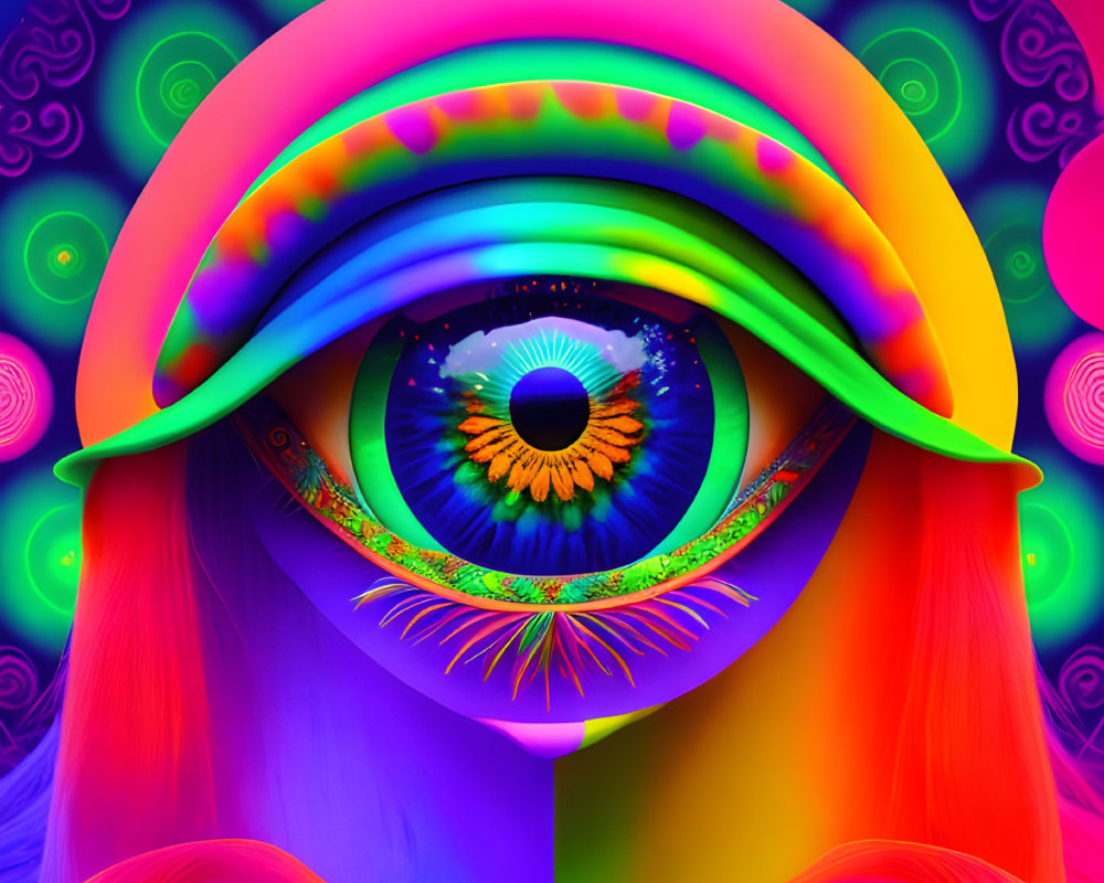 Colorful abstract eye art with psychedelic rainbow colors and fractal patterns