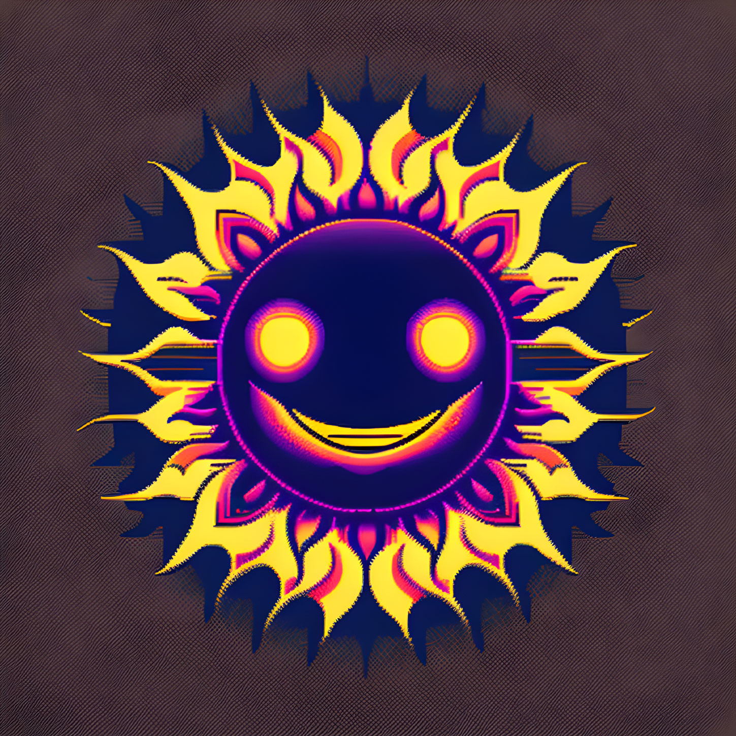 Vivid Sun with Smiling Face in Psychedelic Digital Illustration