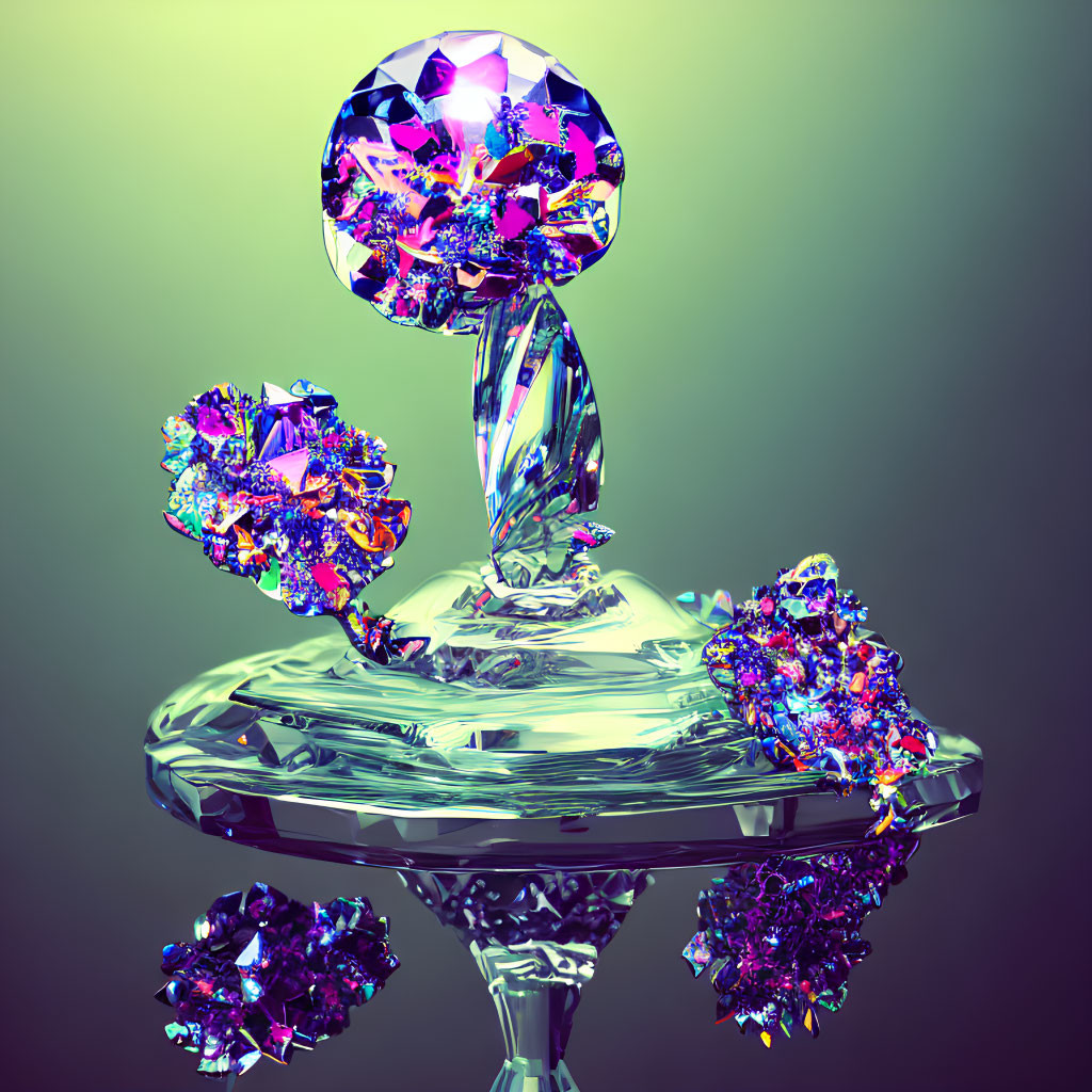 Colorful Abstract 3D Render with Twisted Structure and Crystalline Blossoms