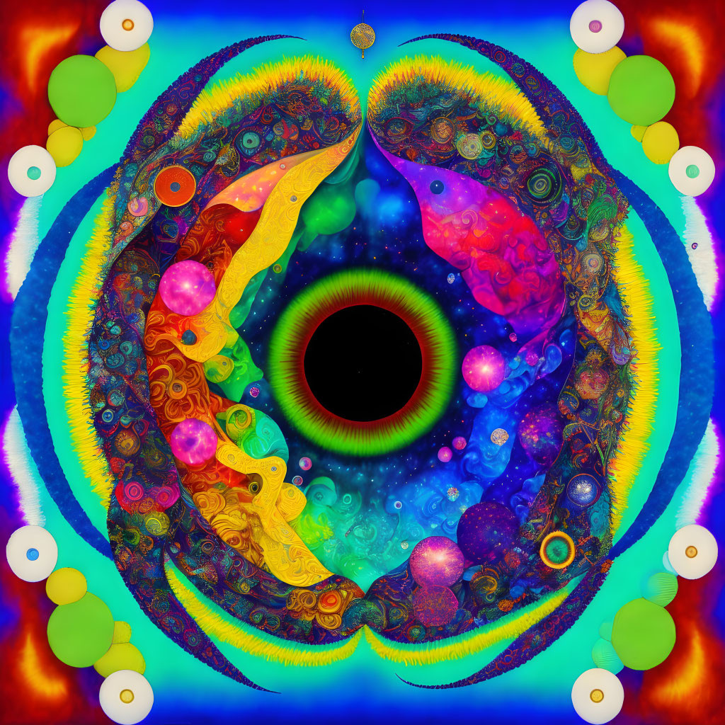 Colorful Psychedelic Digital Artwork with Eye-Like Center