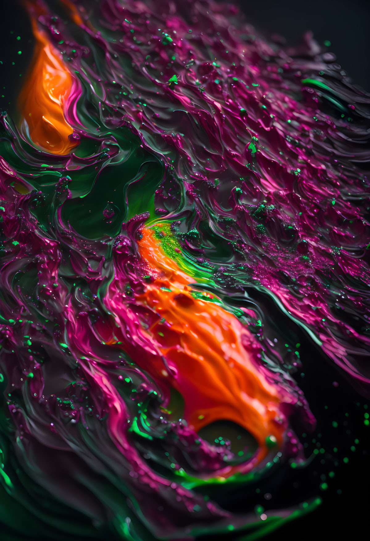 Colorful Swirls of Orange and Pink Paint on Dark Background