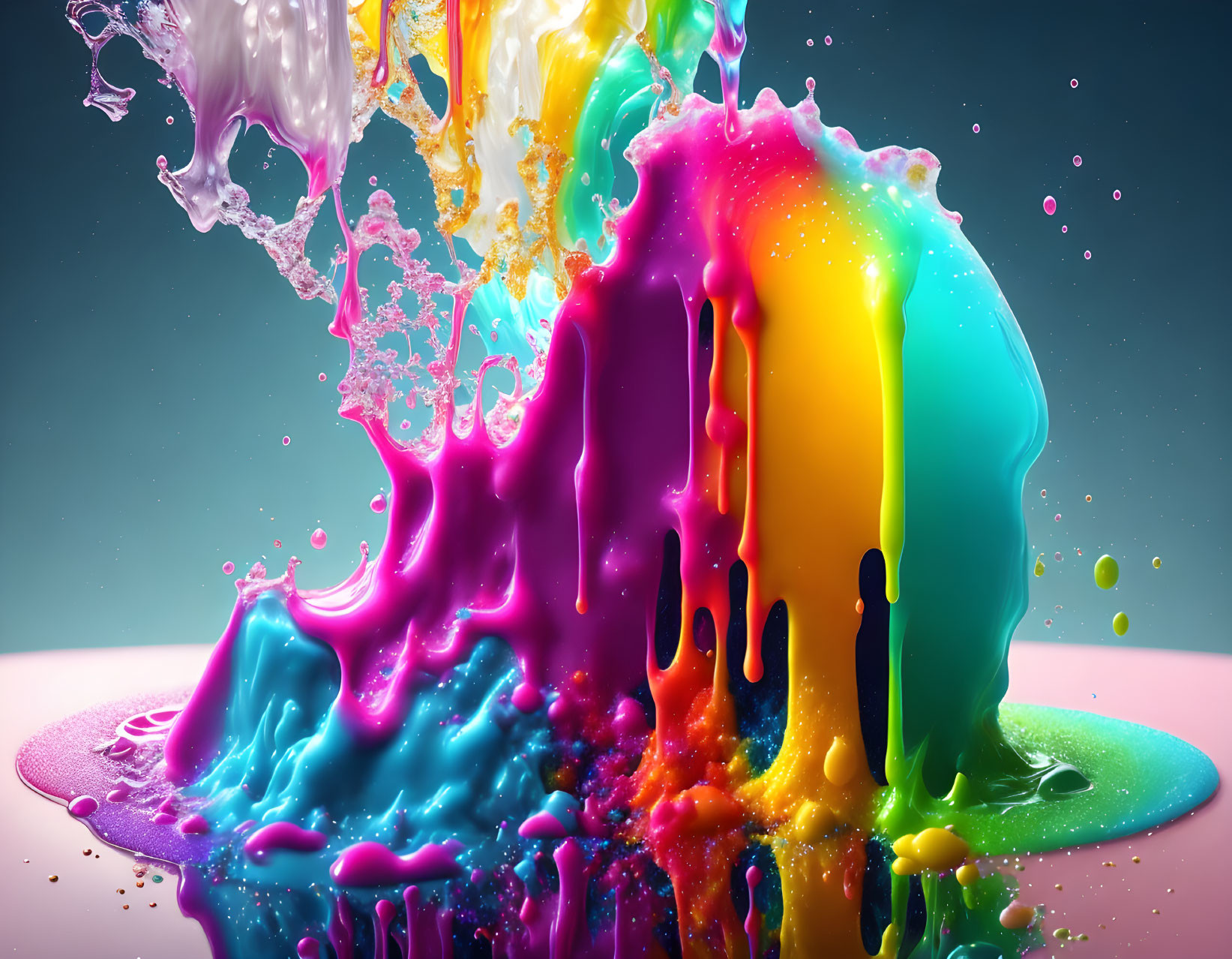 Colorful Liquid Splash Against Two-Tone Background