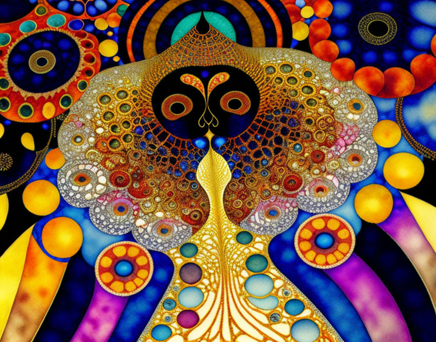 Colorful Abstract Artwork with Owl or Peacock Motif