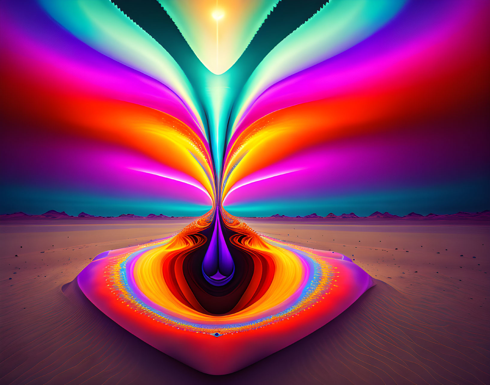 Colorful Abstract Psychedelic Hourglass Artwork in Desert Sky