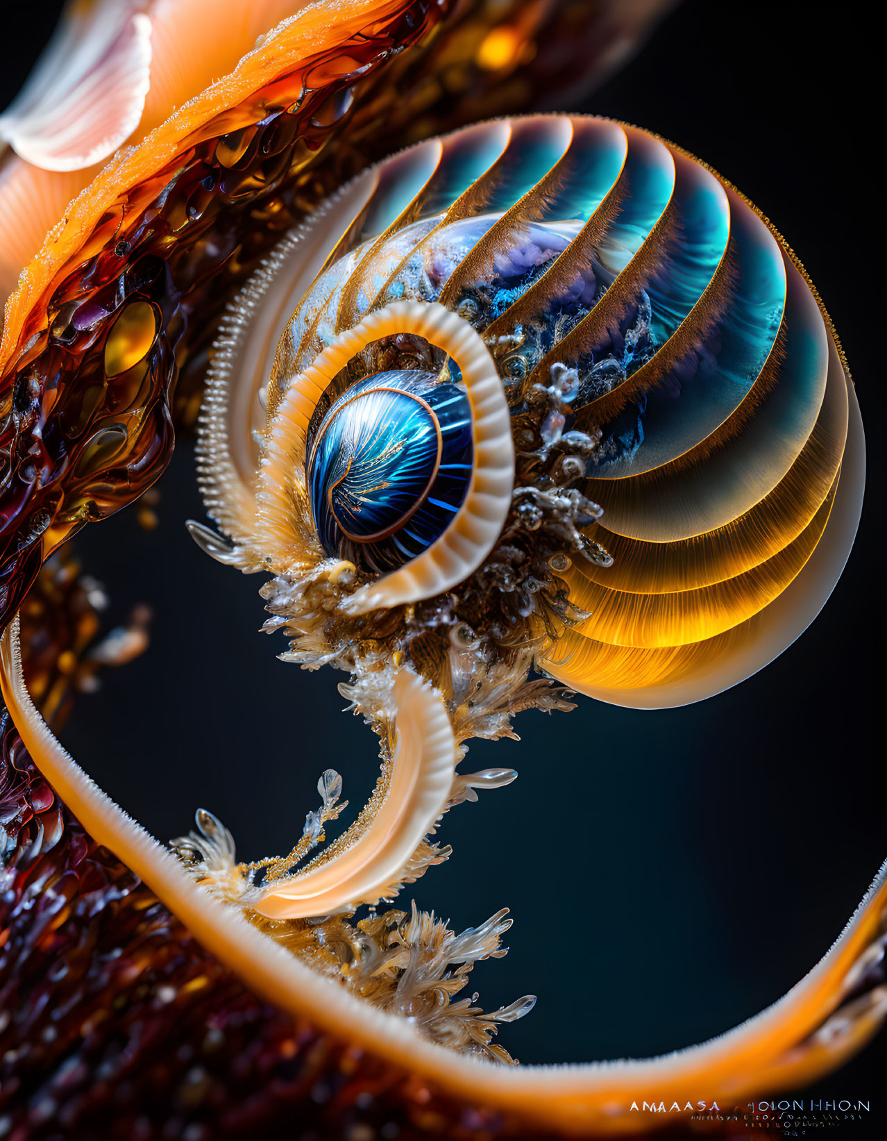 Vivid colors and details of a peacock mantis shrimp's eye and exoskeleton