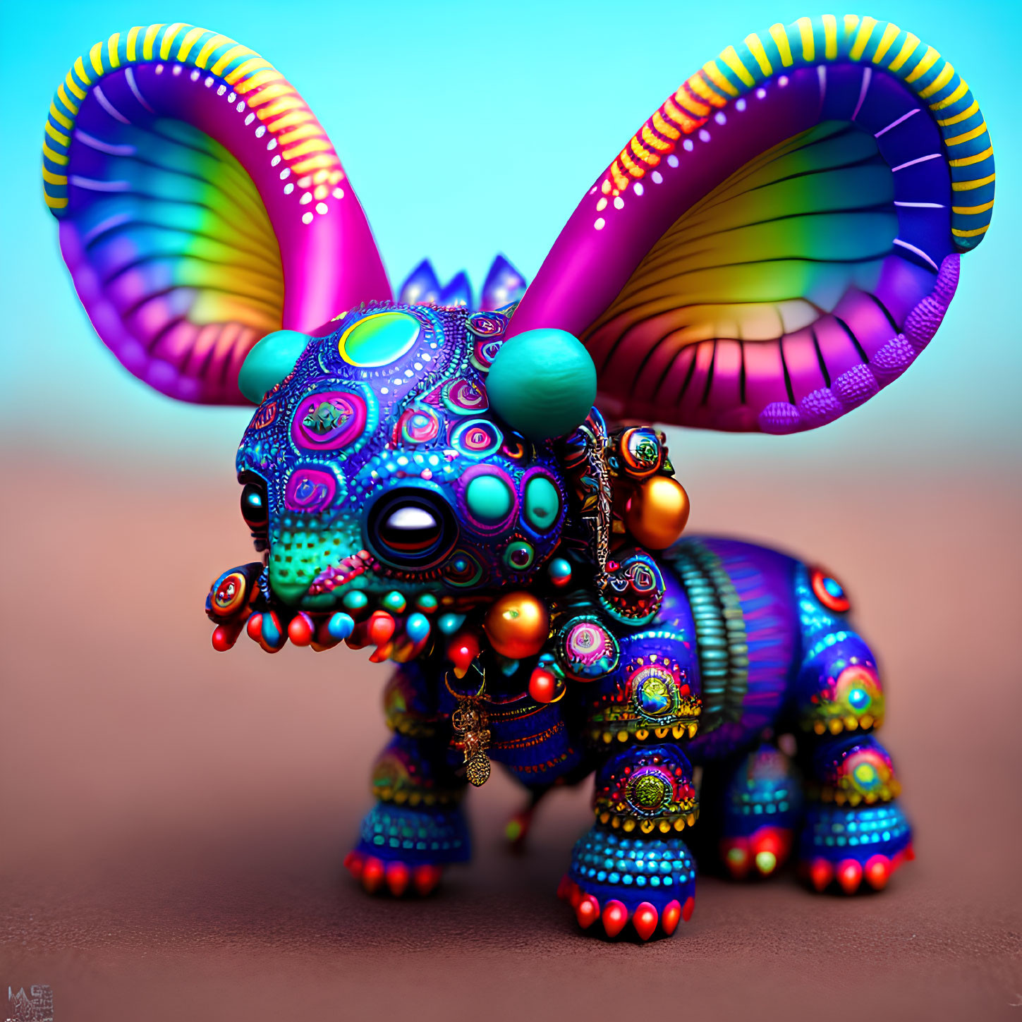 Vibrant psychedelic digital artwork of fantastical rabbit creature