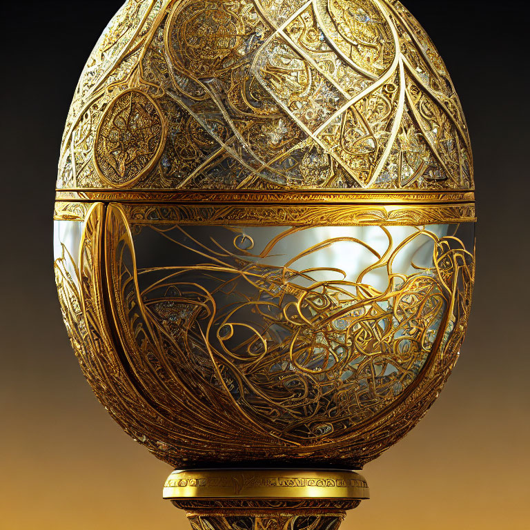 Intricate Golden Egg with Filigree on Dark Background