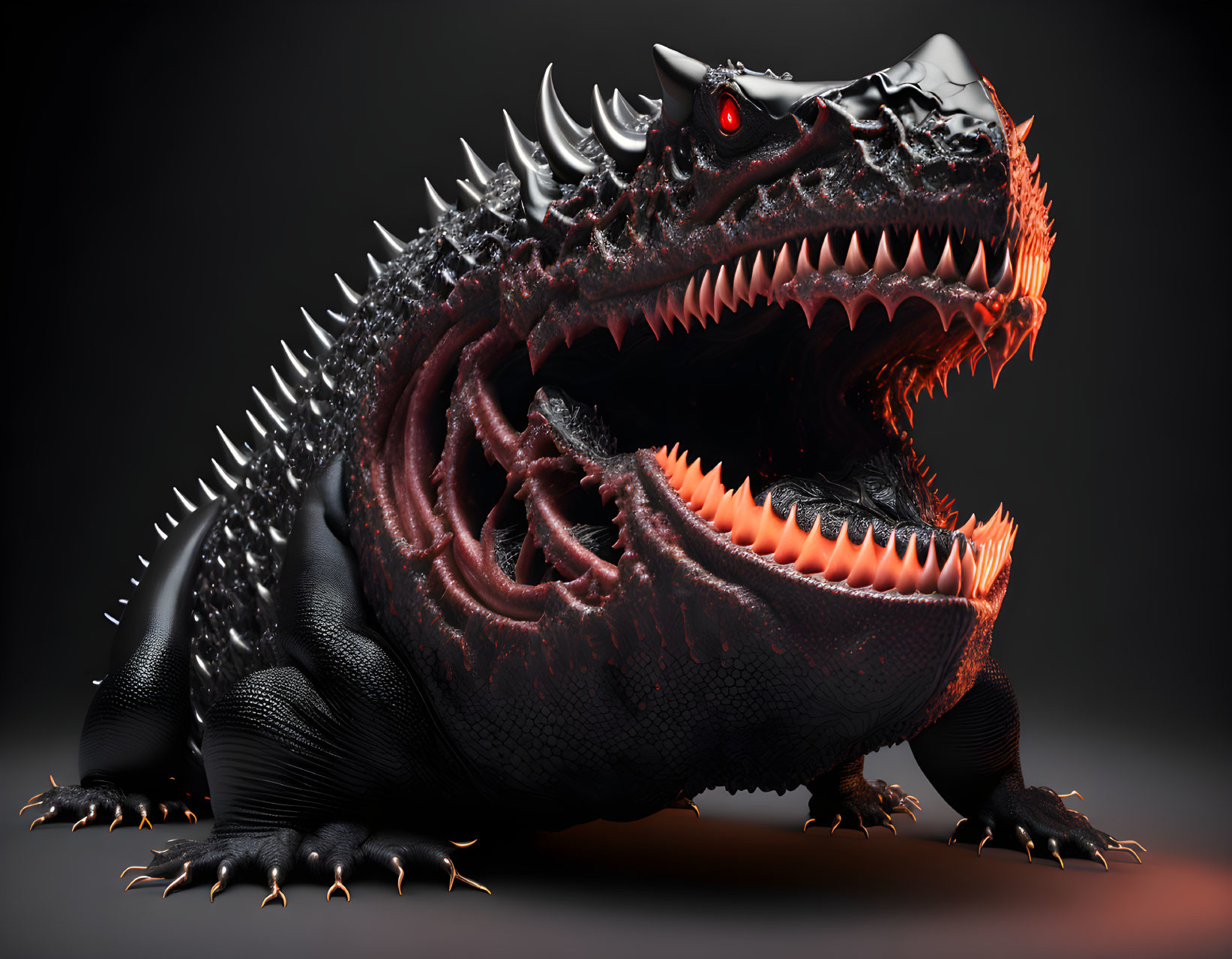 Black Dragon Digital Art: Red-Eyed, Spiky Creature