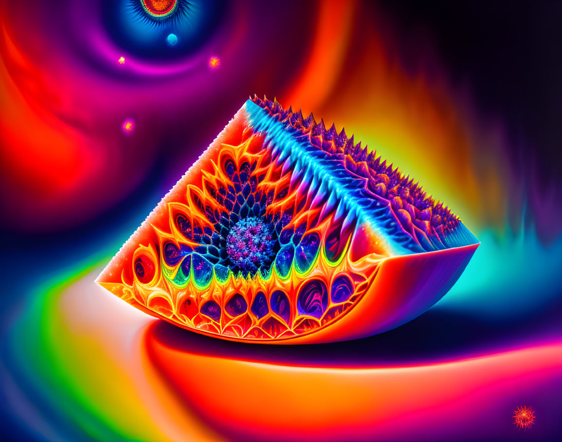 Colorful fractal art with psychedelic boat shape