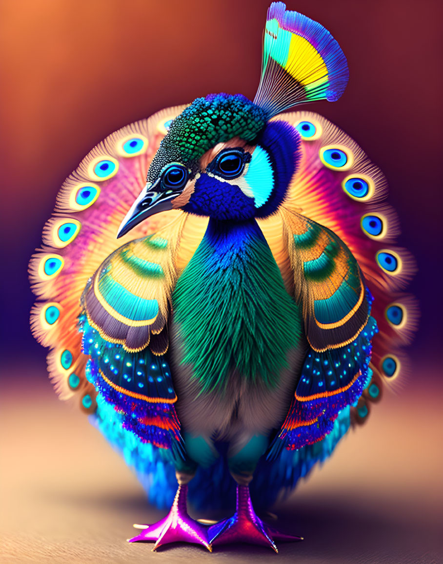 Colorful Peacock Illustration with Elaborate Feathers