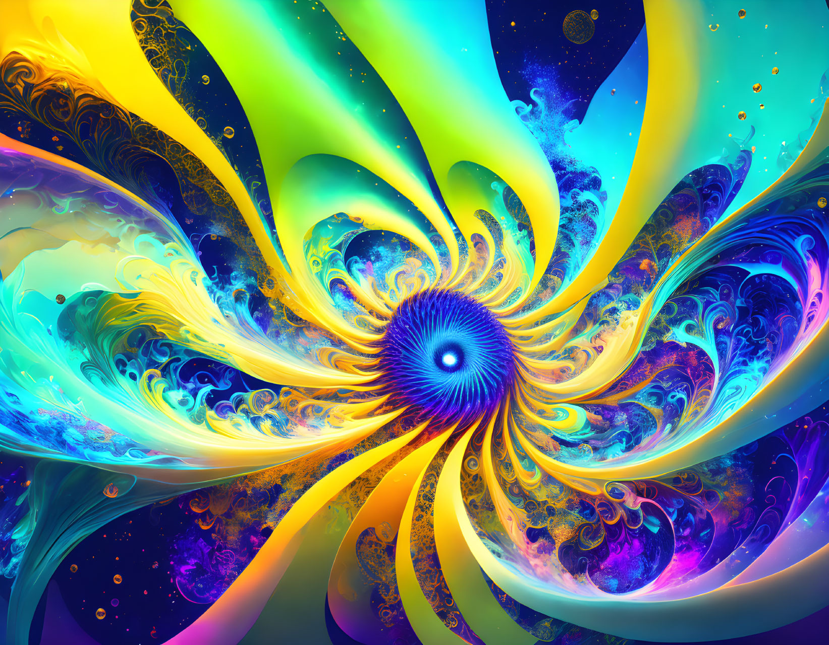 Colorful Abstract Digital Artwork with Swirl Pattern in Blues, Greens, and Yellows