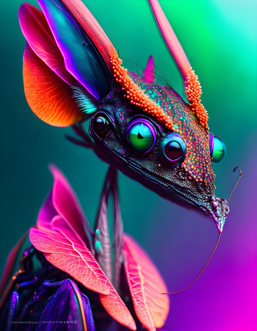 Colorful Insect Close-Up with Iridescent Wings and Detailed Exoskeleton