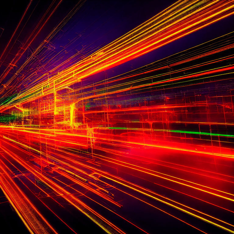 Colorful Red and Yellow Light Trails in Abstract Long Exposure Photo