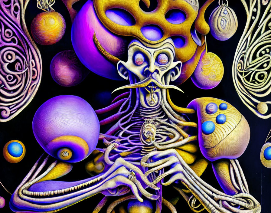 Colorful Psychedelic Artwork: Octopus Creature with Celestial Patterns