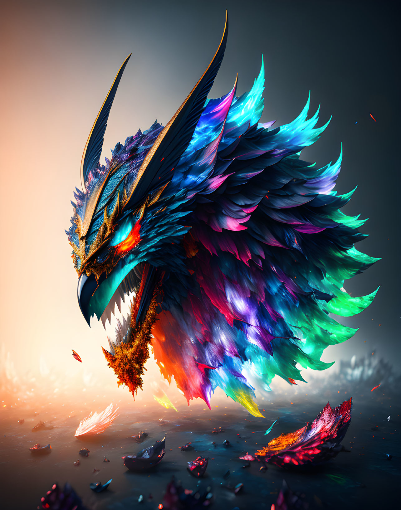 Colorful Dragon with Fiery Breath on Dynamic Background