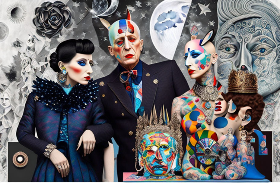 Artistic makeup and costumes in surreal collage