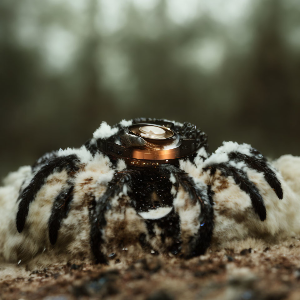 Detailed Close-Up of Watch on Furry Surface with Water Droplets