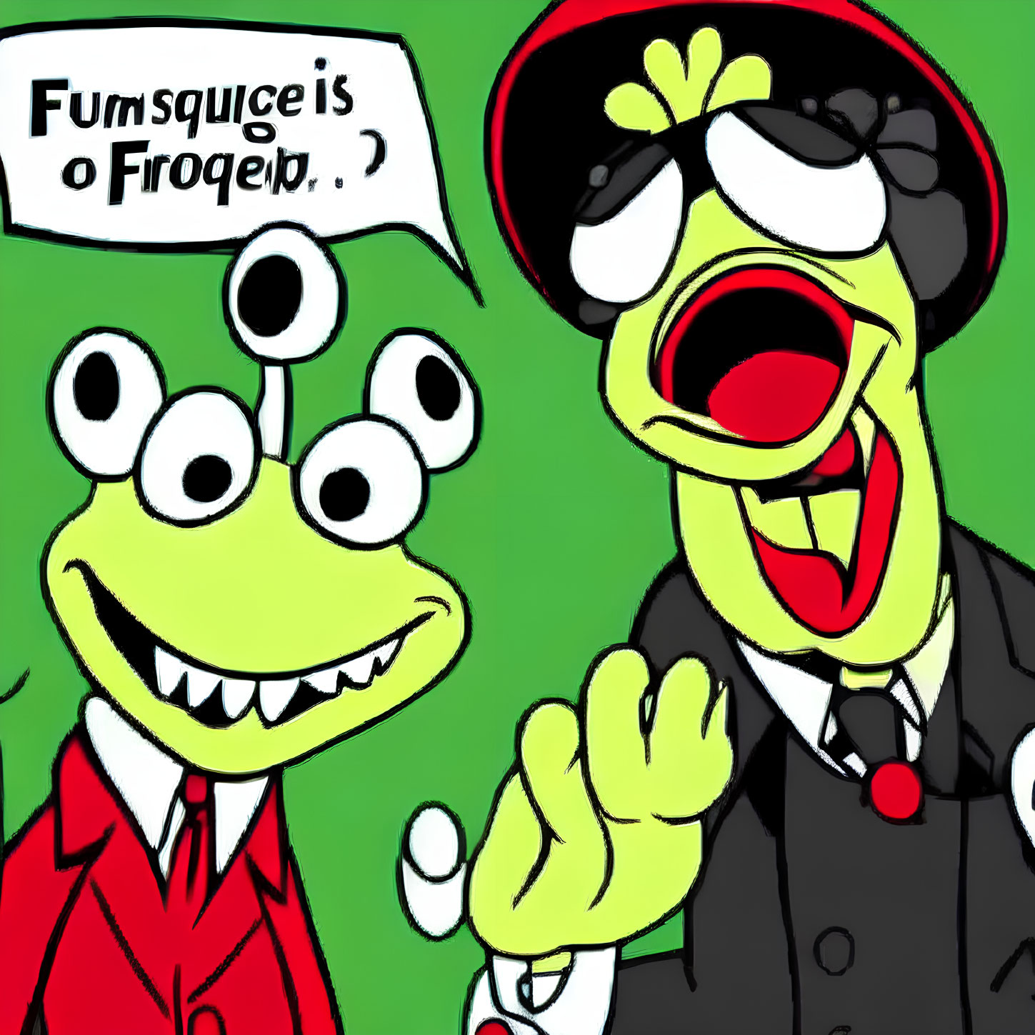 Vibrant cartoon featuring two characters with speech bubble