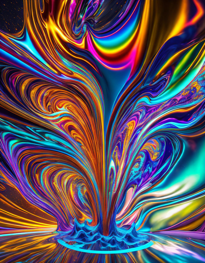 Vivid digital art: Swirling neon colors in abstract cosmic pattern