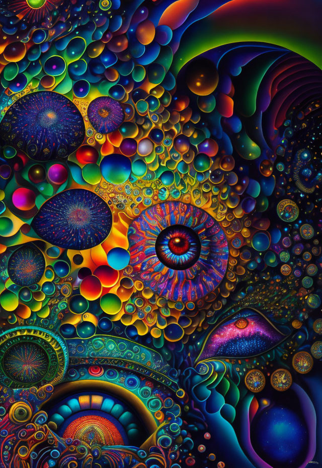 Colorful Abstract Fractal Art: Rainbow Patterns & Spherical Shapes