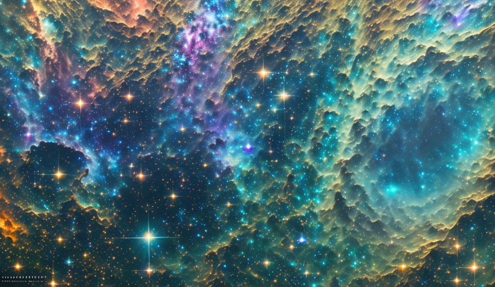 Colorful Star-Forming Nebula with Stars and Dust Clouds