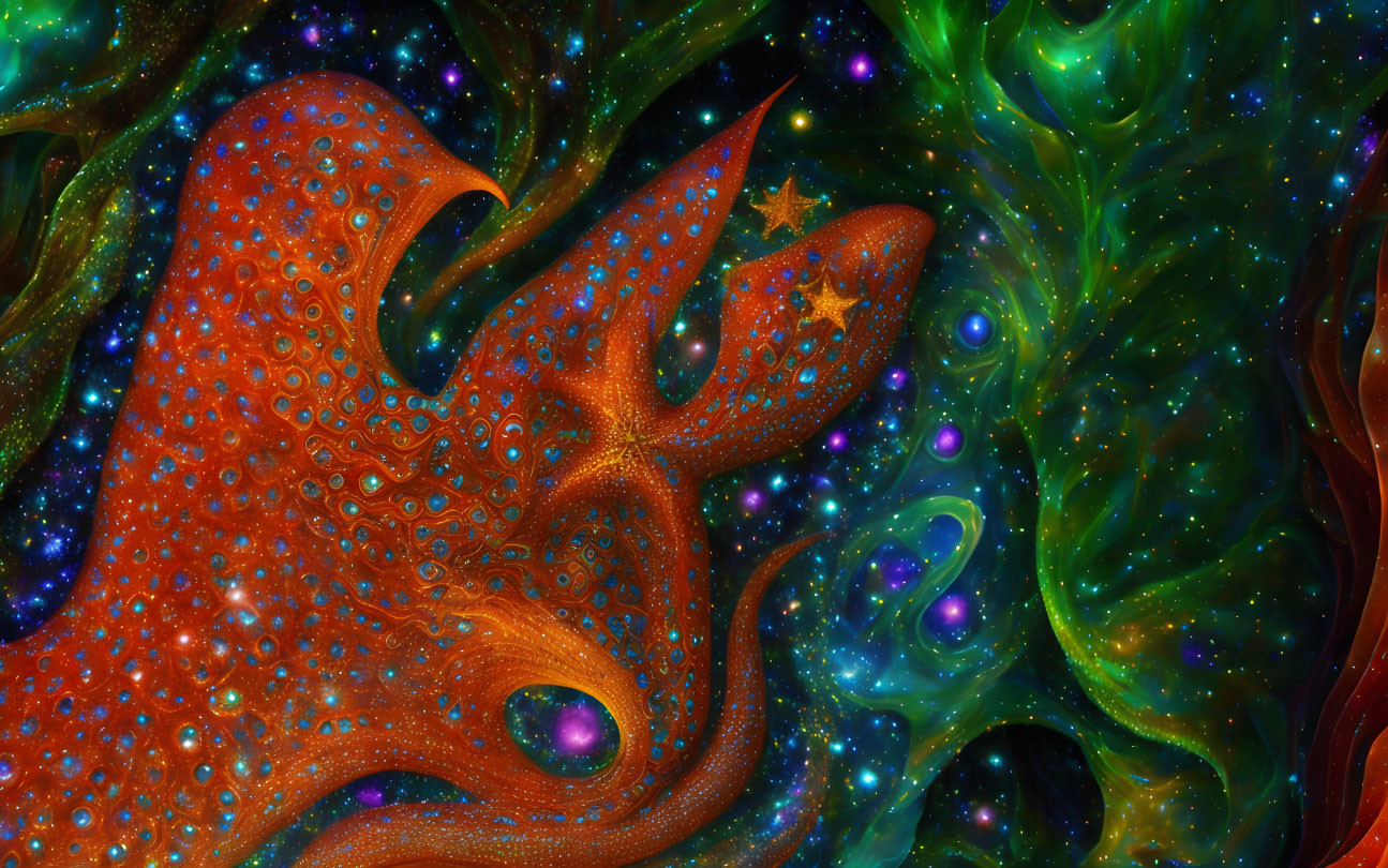 Abstract starfish-like shape in vibrant digital art.