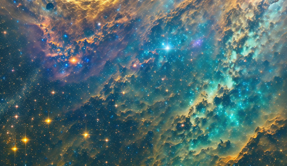 Colorful Outer Space Image with Stars, Nebulae, and Cosmic Dust