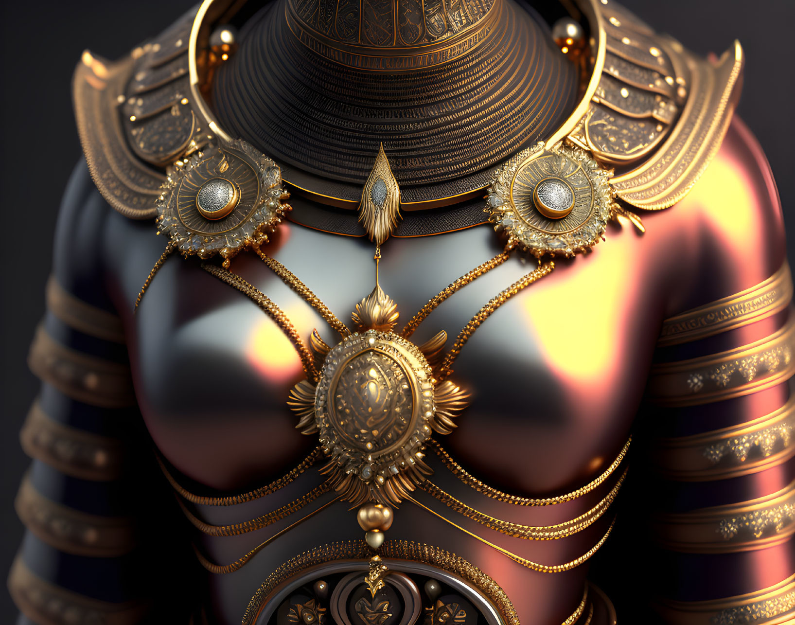 Intricate Golden Armor Displaying Embossed Patterns