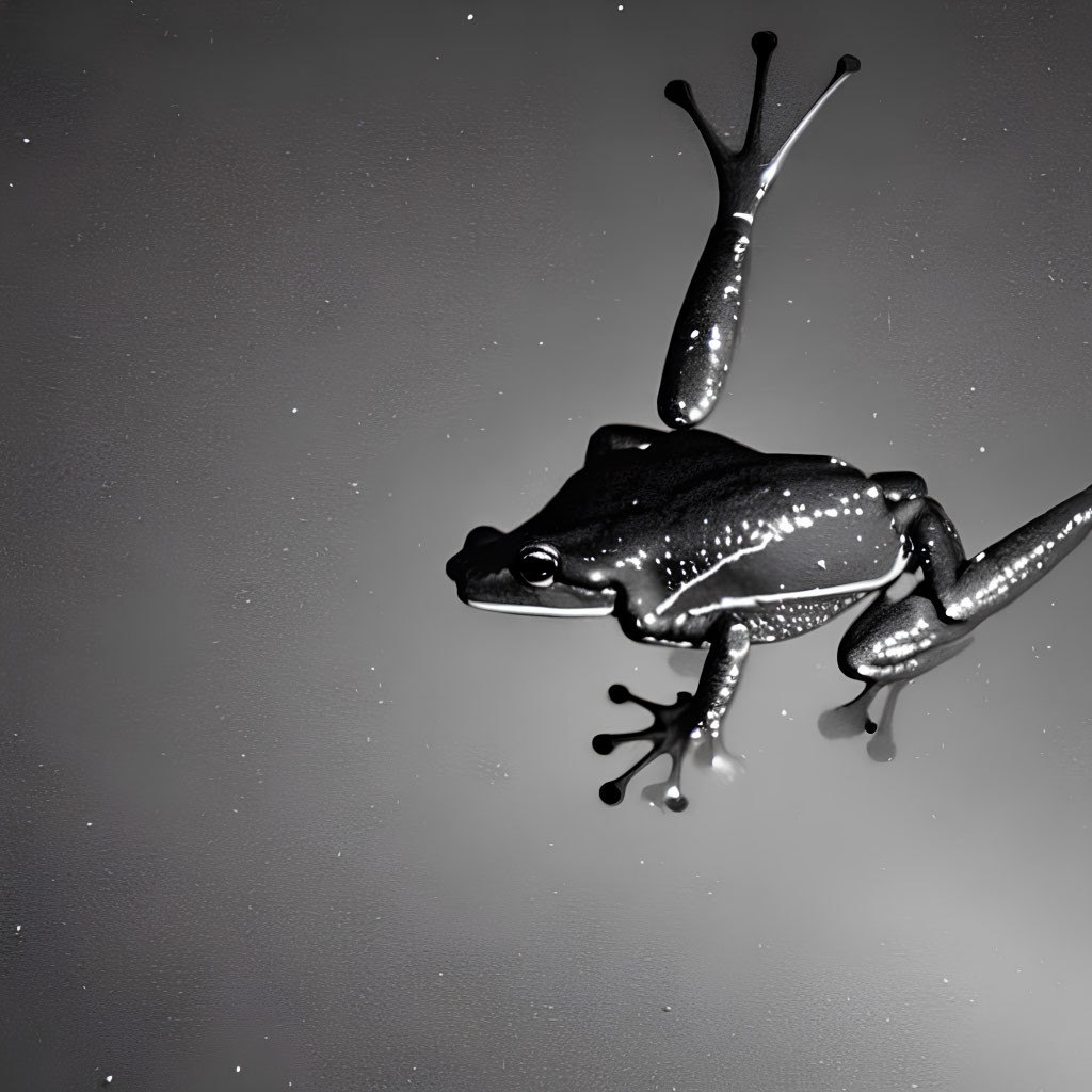 Black Frog with White Speckles Floating in Dark Grey Background