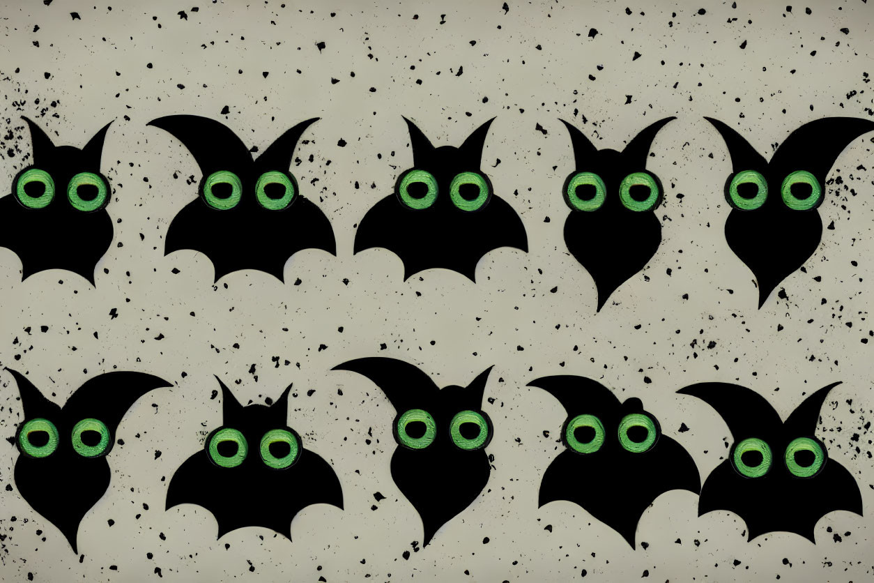 Cartoon-Style Black Bats Pattern on Beige Background