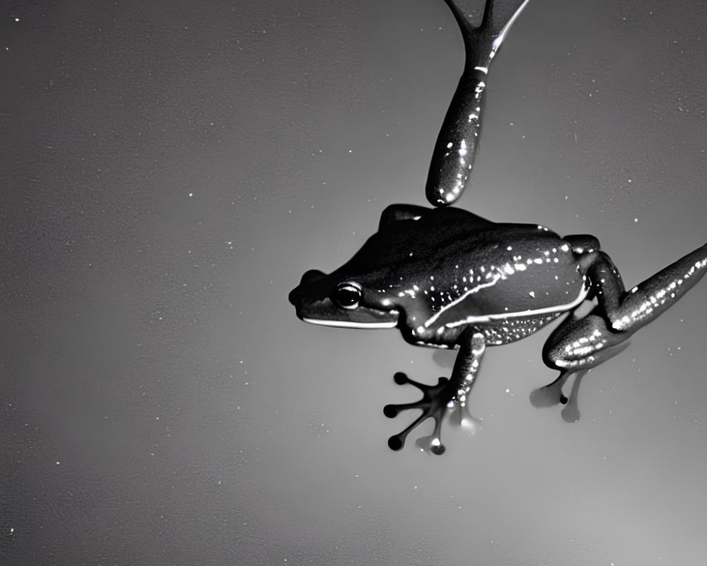 Black Frog with White Speckles Floating in Dark Grey Background