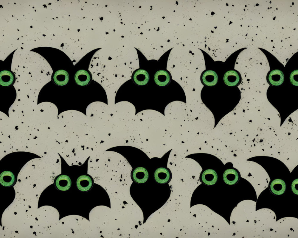 Cartoon-Style Black Bats Pattern on Beige Background