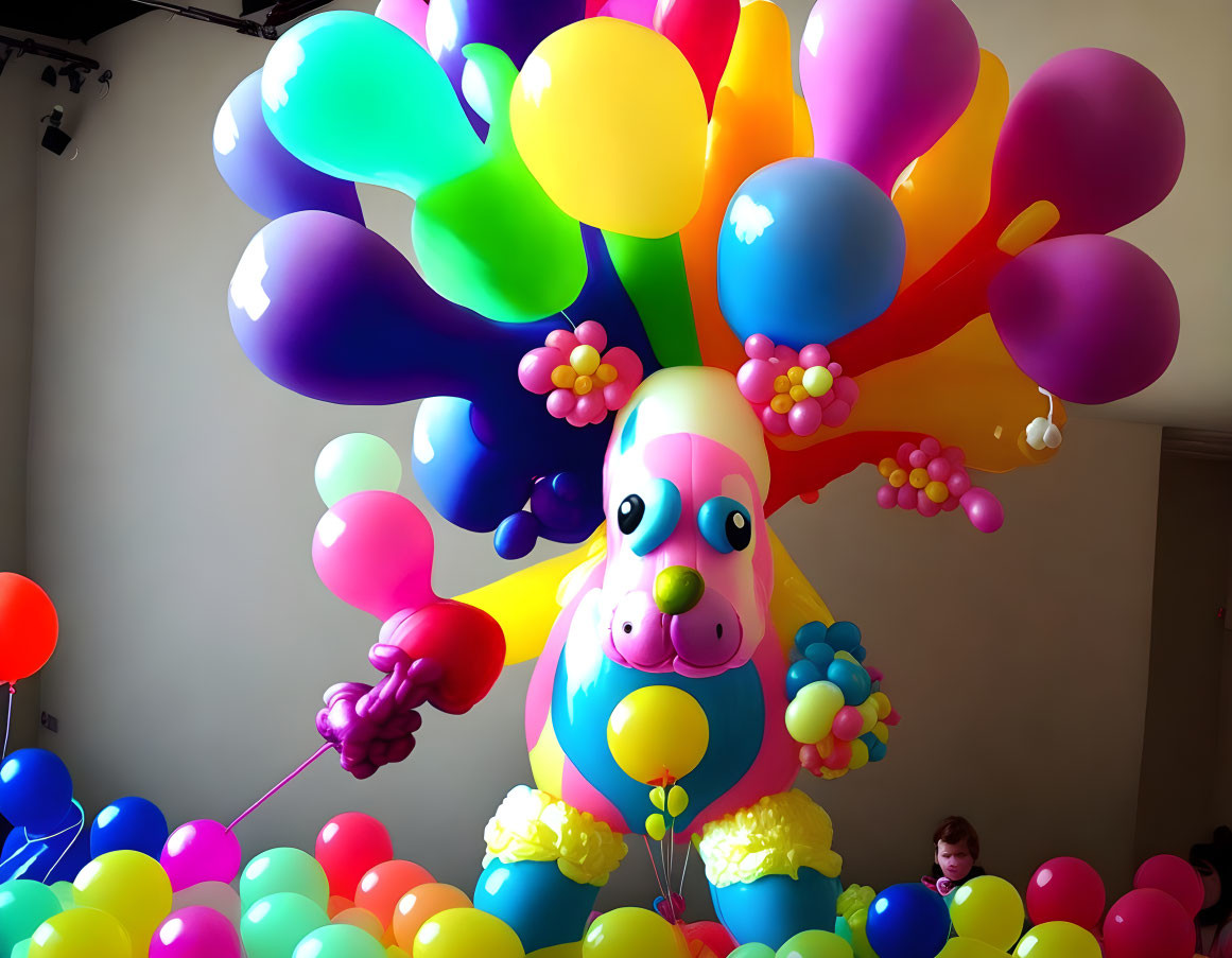 Vibrant Balloon Display with Blue Dog Balloon in Child's Room