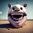 Whimsical creature with cat-like ears in surreal desert scene