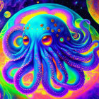 Colorful Psychedelic Octopus Illustration with Cosmic Background