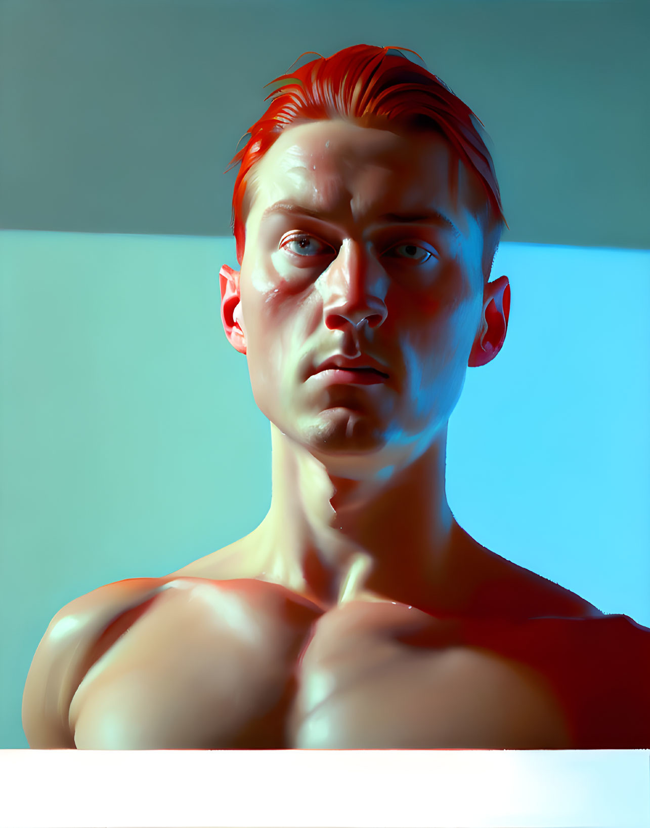 Digital artwork: Stern man with red hair and fair skin