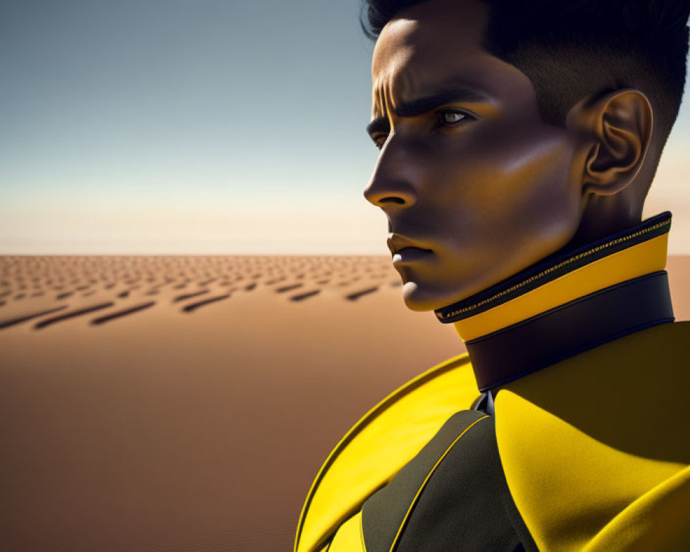 Fashionable man with stylized hair in desert backdrop