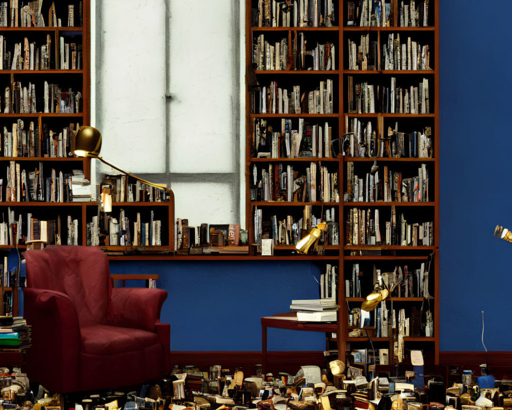 Inviting Red Armchair in Cozy Reading Nook