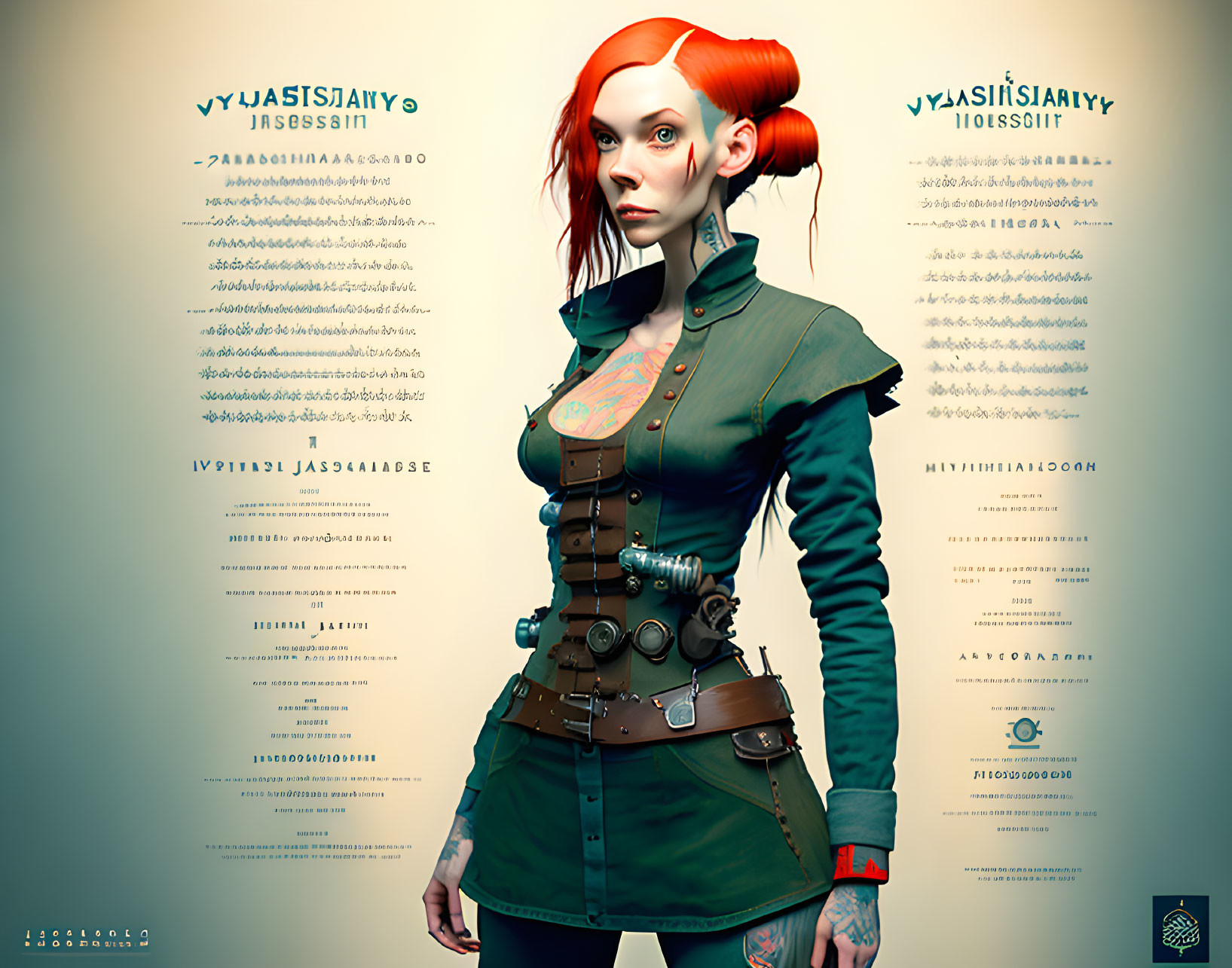 Digital Stylized Image: Woman with Red Hair in Steampunk Outfit