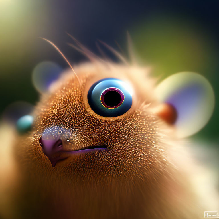 Whimsical creature with large eyes and soft fur in close-up shot