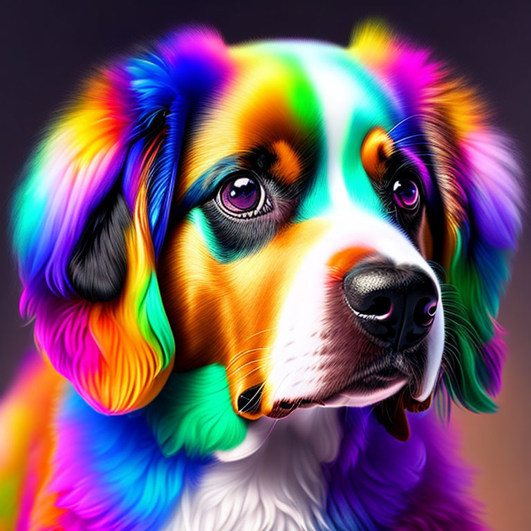 Colorful Rainbow Bernese Mountain Dog Art on Dark Background