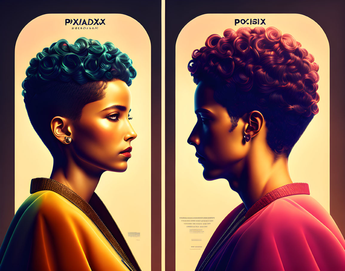 Dual Stylized Side Profile Portraits with Creative, Colored Hair