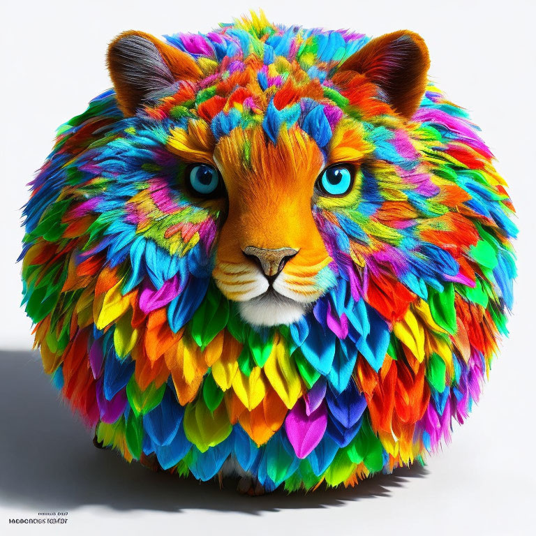 Colorful Rainbow Mane Lion Artwork on White Background