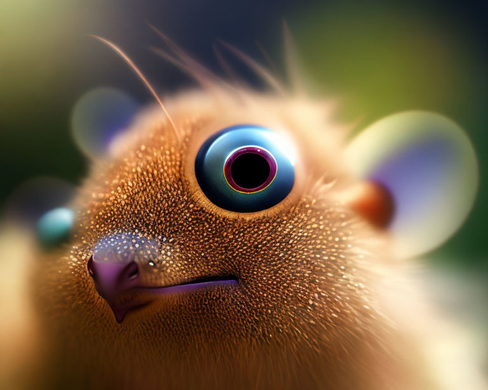 Whimsical creature with large eyes and soft fur in close-up shot