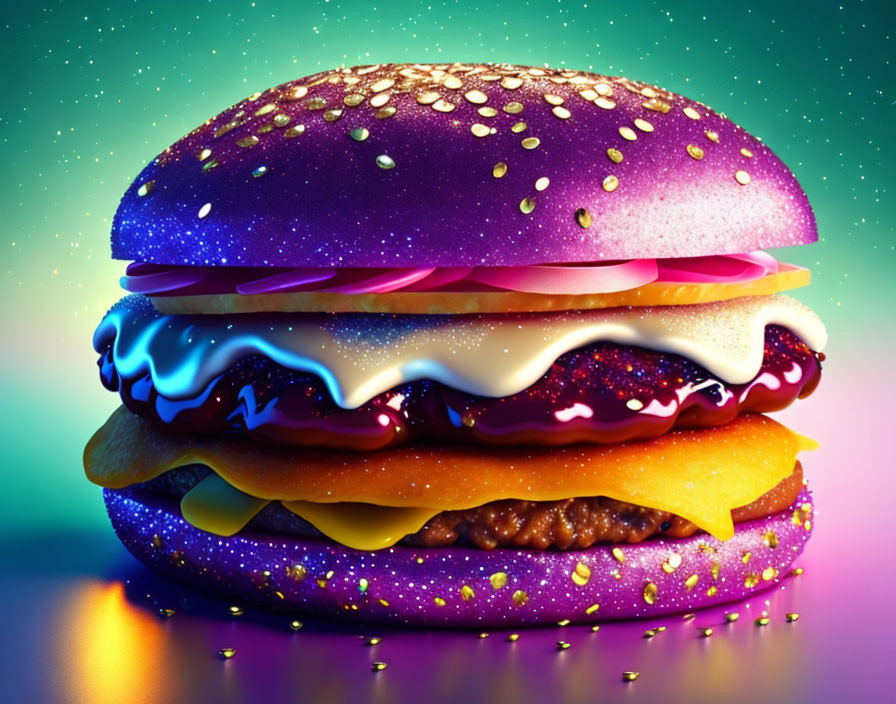 Colorful Cosmic Burger with Glittery Purple Bun