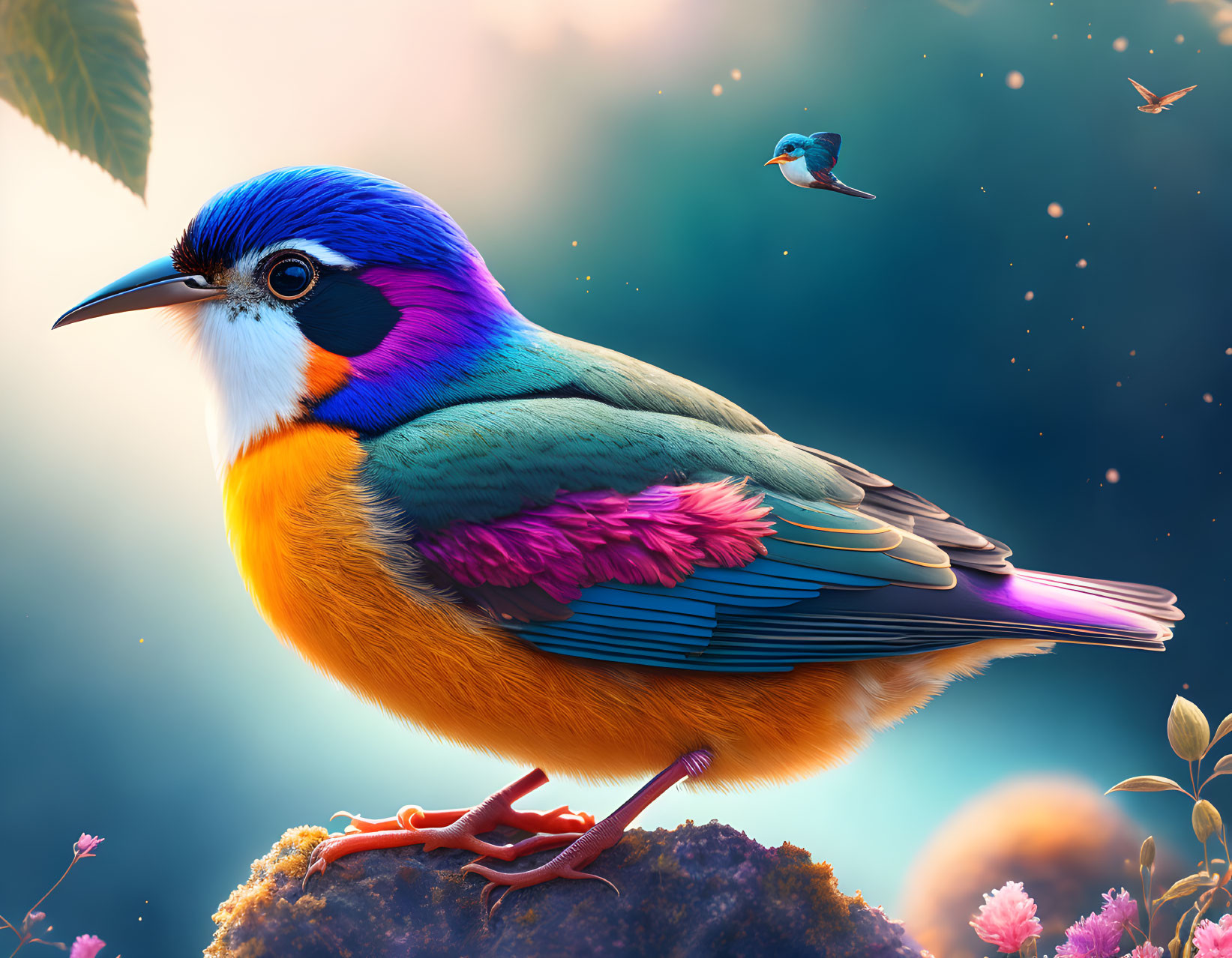 Colorful Bird Perched on Branch with Soft-focus Background