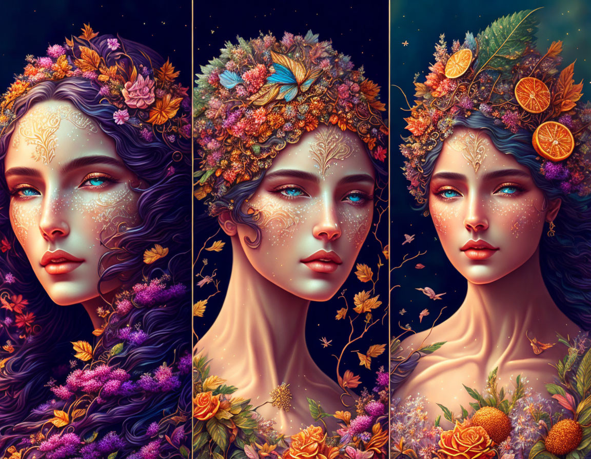 Seasonal Floral Headpiece Portraits in Vibrant Colors