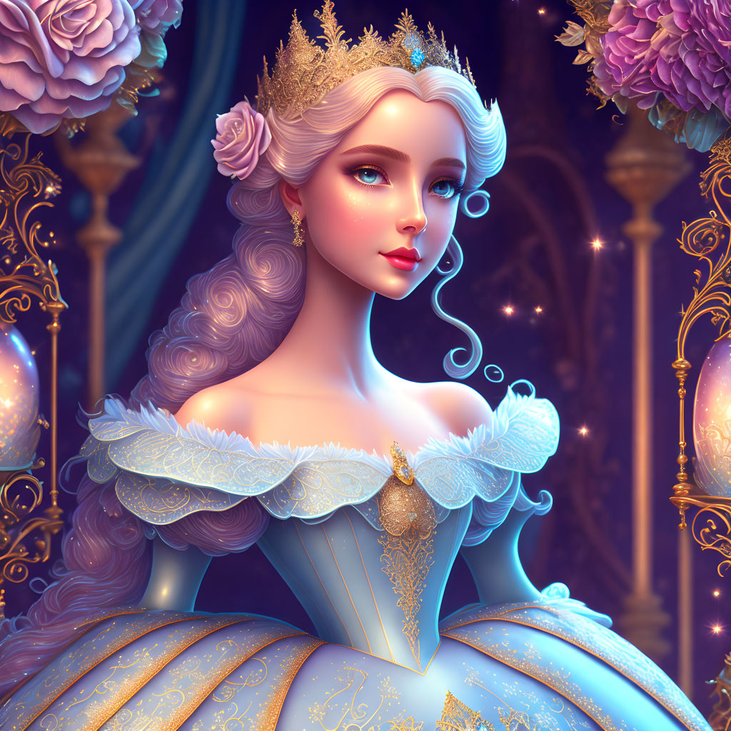 Elaborate Golden and Blue Gown Princess Portrait